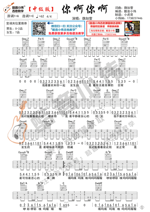 《你啊你啊》吉他谱原版高级难度-附教学视频-魏如萱