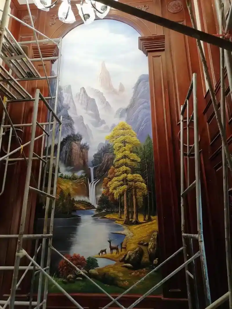 浮雕山水墙绘壁画