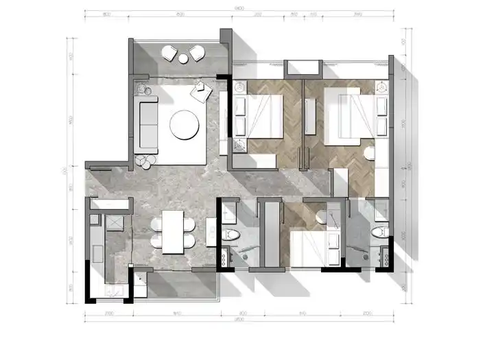 按照提供的cad文件制作彩色平面图