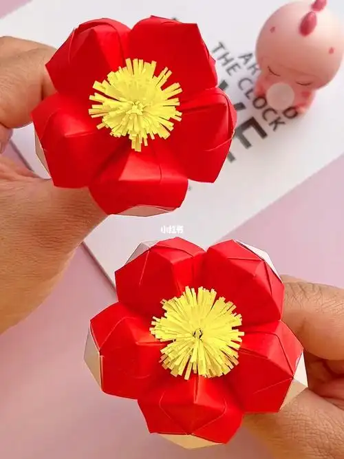 给妈妈折朵漂亮的小红花吧#我的手工日常  #diy手工制作  #手工