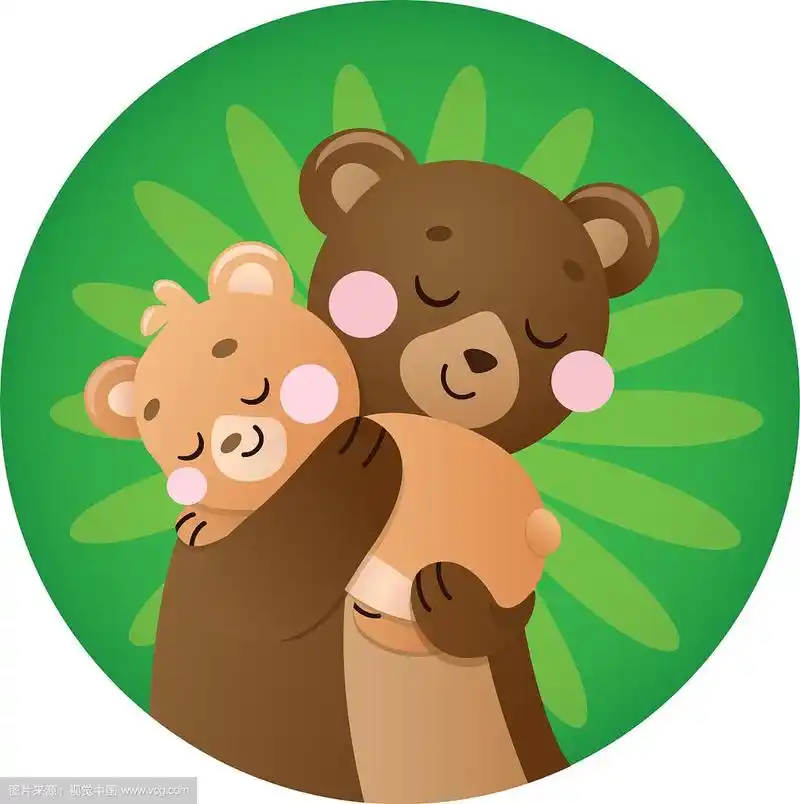 熊妈妈和孩子在绿色的圆圈背景上