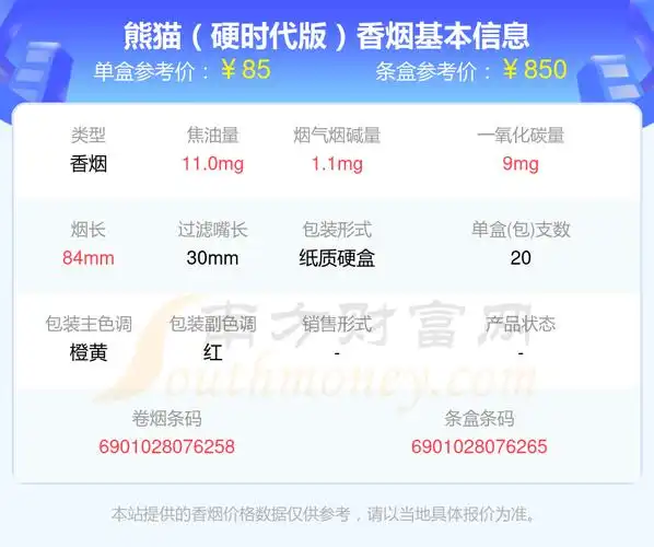 六十元至九十元的熊猫香烟列表 - 择烟网