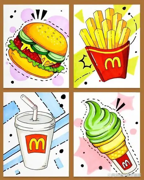 儿童画教程|创意儿童美术教案——教你画美味的汉堡套餐