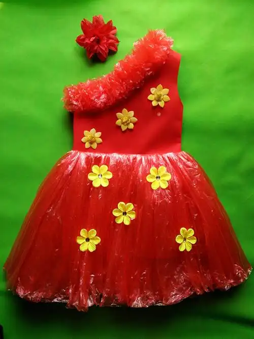 儿童环保服装亲子装幼儿园走秀表演服装女手工制作塑料袋废旧材料天