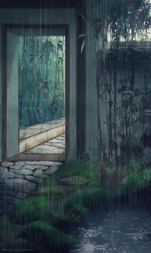 古风庭院花草插画古风背景图