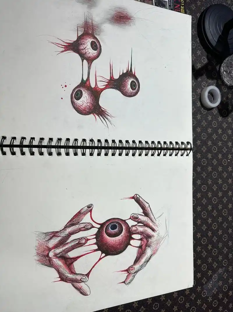 按f键退出游戏.#压抑的心情 #画画 #病态美学 #恐怖画 - 抖音