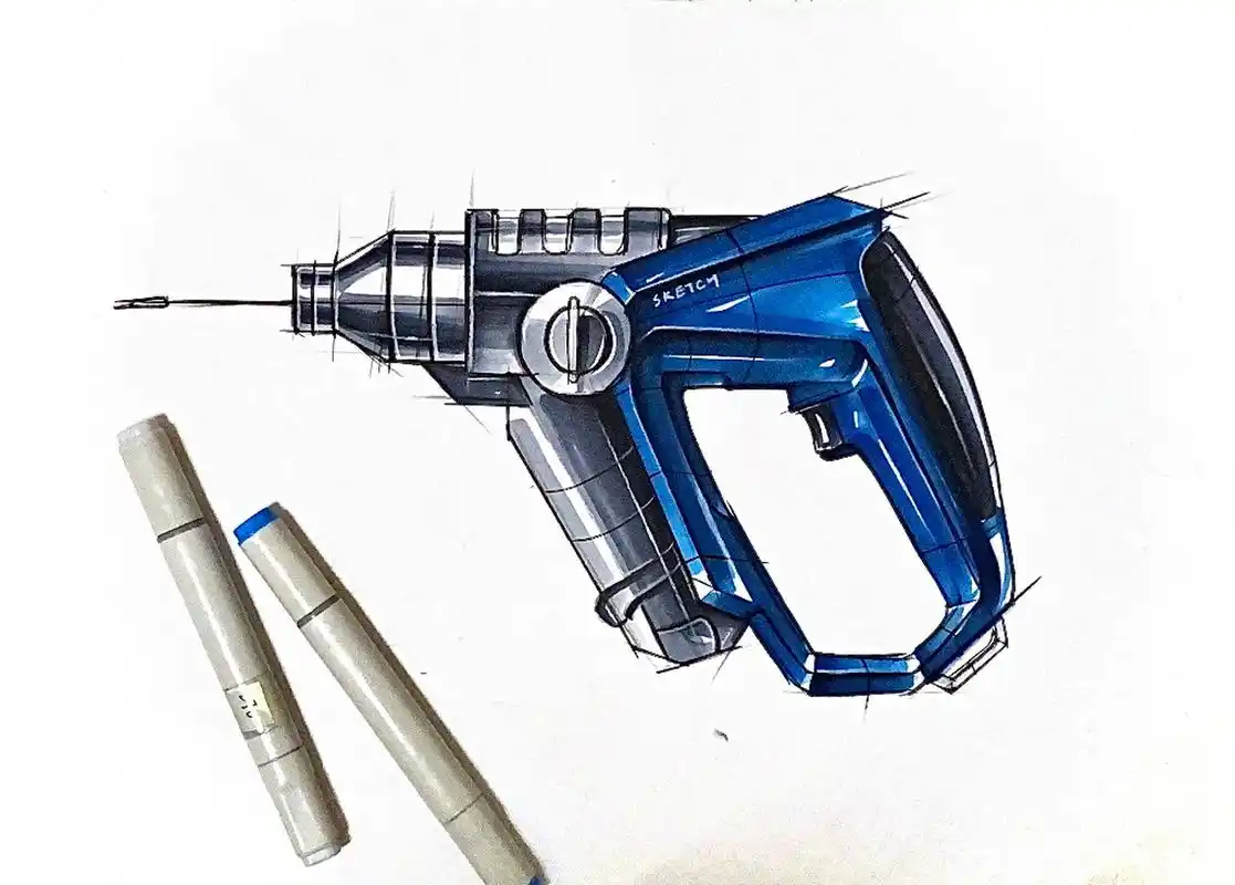 电钻～产品设计手绘 马克笔上色 蓝色的电钻 wengweng