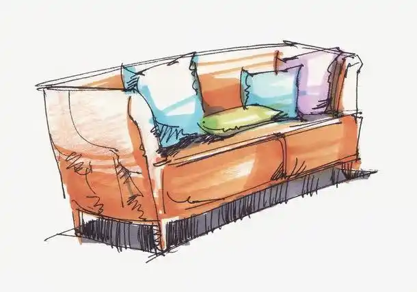 手绘马克笔彩铅沙发