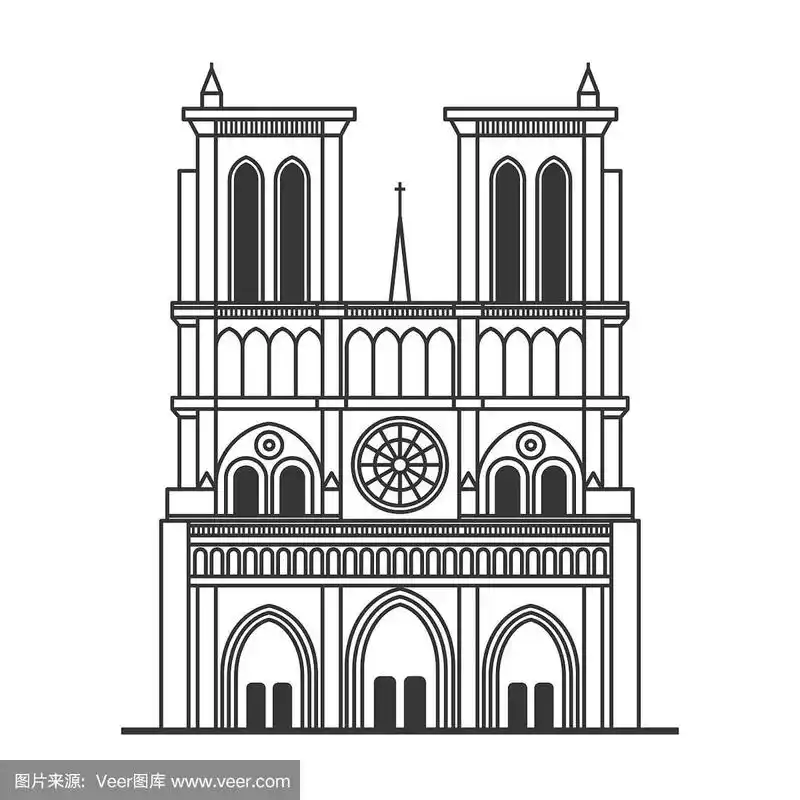 巴黎圣母院大教堂.线的艺术风格.向量