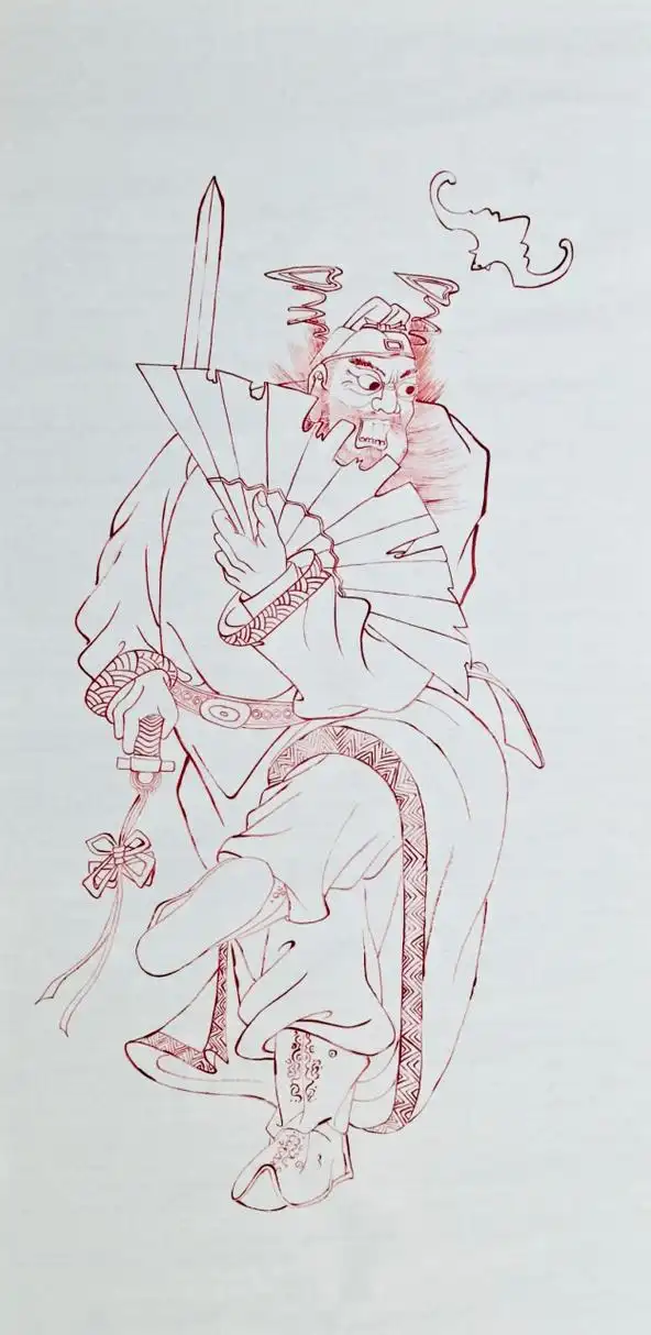 🔥今日来聊聊这几幅神秘的朱砂线描作品《钟馗》.