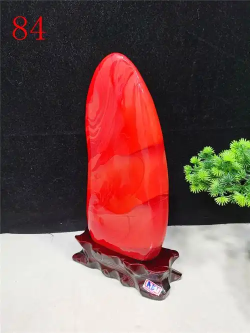 精品南非奇石鸡血红红碧玉 新疆彩玉石 摆件上水石泰山石红色石头 浅