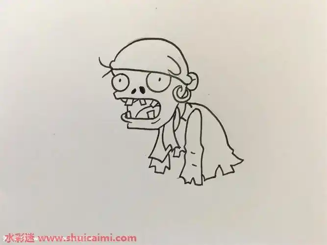 1,先画出一个半圆,画出僵尸的头巾,往下画出僵尸张开大嘴的脸,画出