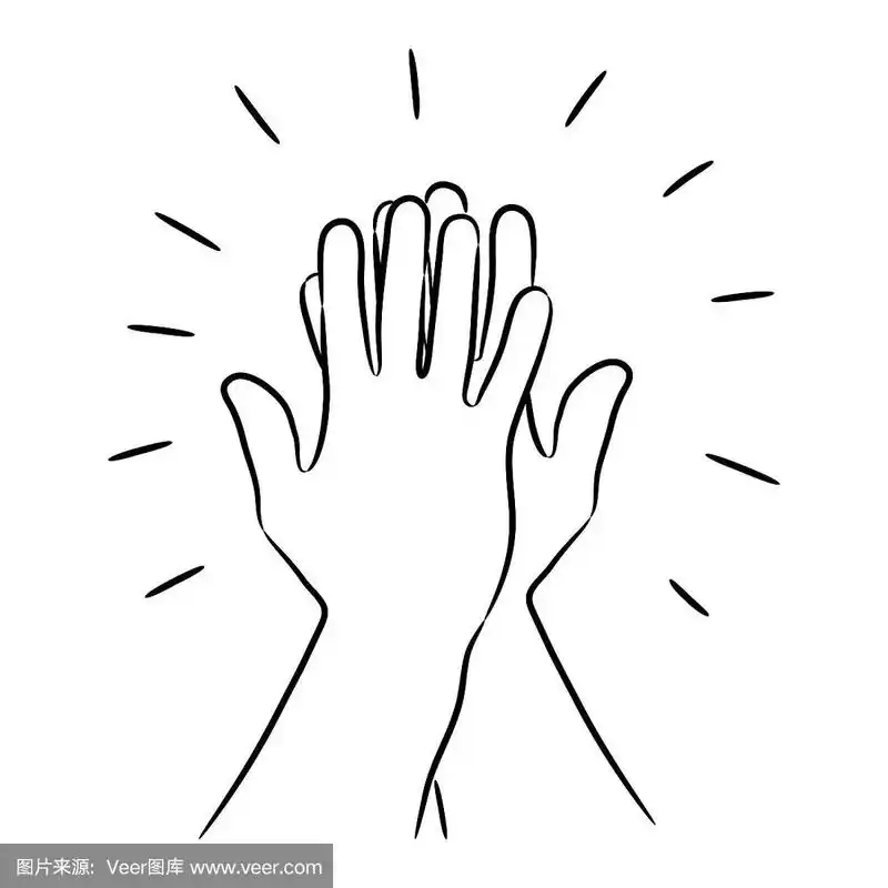 非正式的问候,双手击掌,团队成果,友好的伙伴从轮廓黑刷线条不同粗细