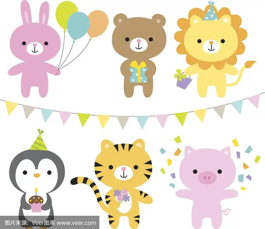 动物,化妆舞会服,小兔子,派对帽,绘画插图