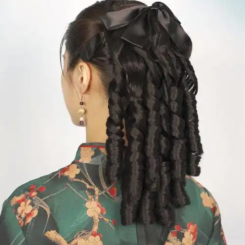 公主卷假发罗马卷假发假发马尾卷民国风马尾油条卷插梳卷发马尾