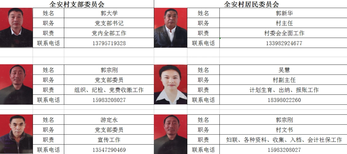 村两委成员名单