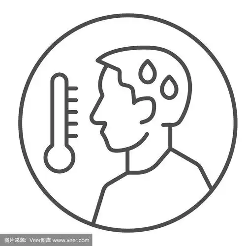 男人头像与发烧细线图标.