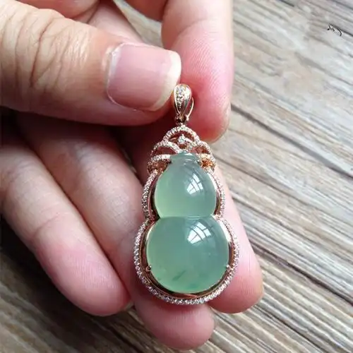 翡翠绿葫芦坠翠玉镶嵌葫芦玉坠挂件女款项链坠饰带证书送女朋友七夕