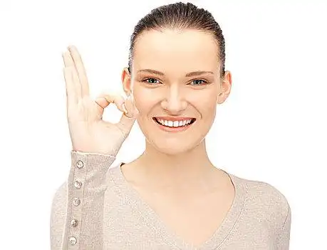 鲜明,可爱,少女,展示,ok,手势