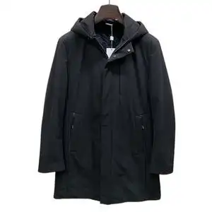 t.dupont都彭黑色连帽中长款白鸭绒羽绒服外套 男装