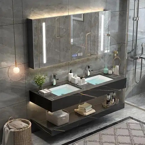 轻奢现代简约岩板浴室柜组合双盆智能卫生间洗脸盆洗漱台卫浴套装