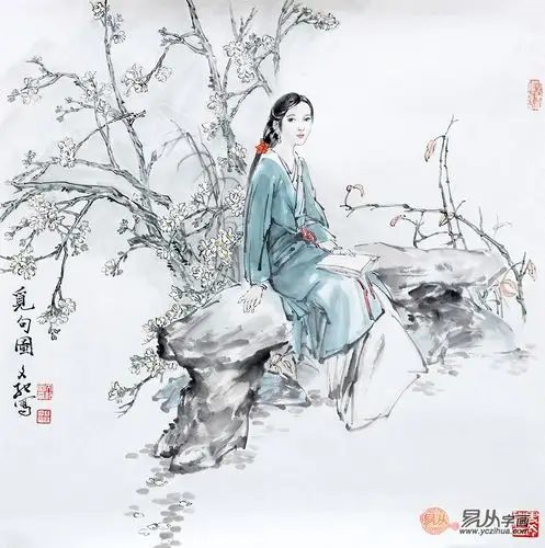 冉文纪斗方写意人物画觅句图