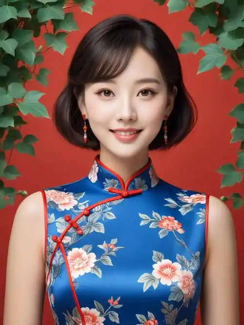 原创清纯如诗克莱因蓝旗袍短发超模的韵味之美