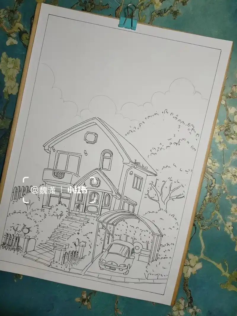 马克笔风景画# #马克笔画# #照片转插画# #宫崎骏动漫# #线稿# #肪鞍