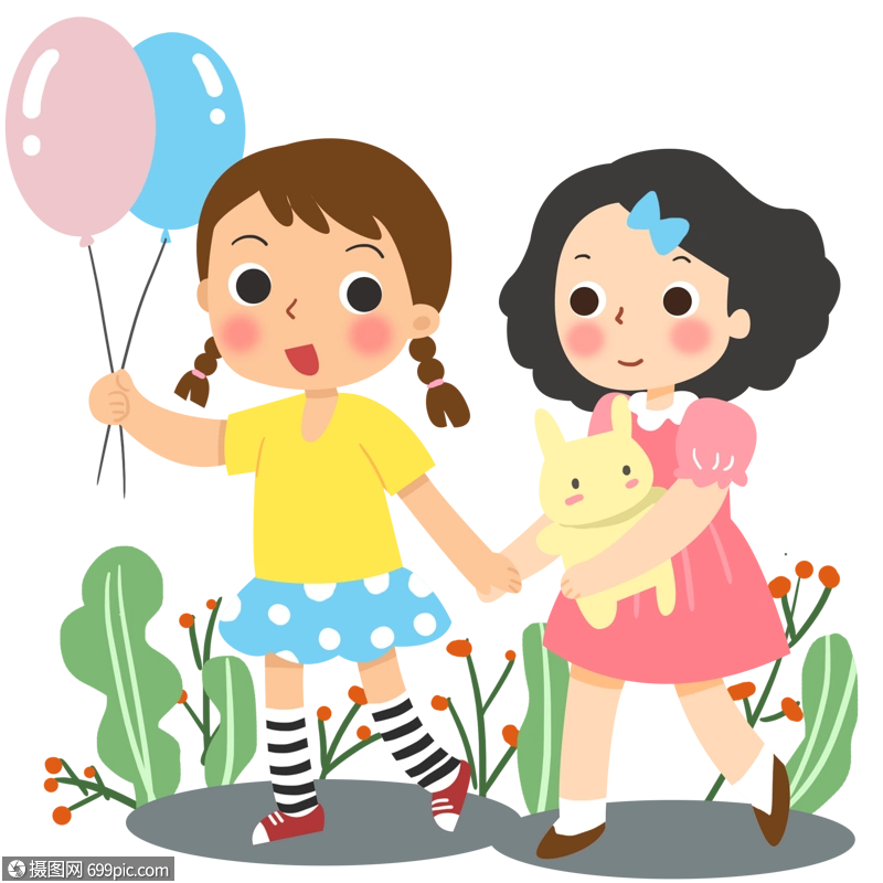 两个小女孩手拉手