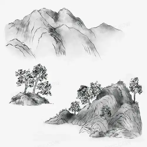 飘舞的歌边框免抠元素手绘黑白插画手绘黑白图案水墨手绘中国风山水