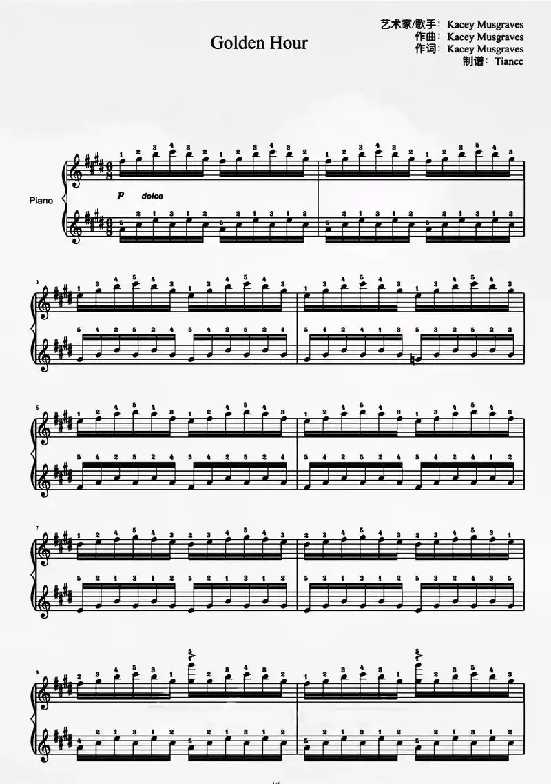 初光简谱goldenhour钢琴谱#钢琴谱 #乐谱 - 抖音