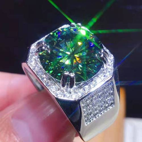 霸气男款18k镶嵌蓝莫桑钻戒指结婚钻戒情侣男戒4爪钻石活口