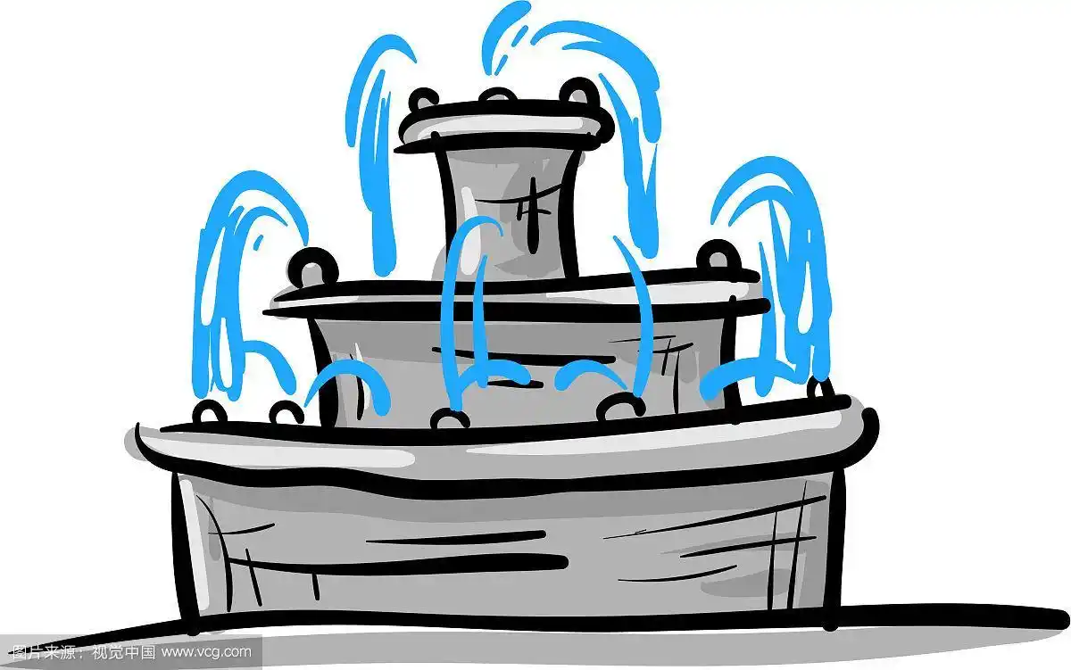 喷泉手绘设计在白色的背景