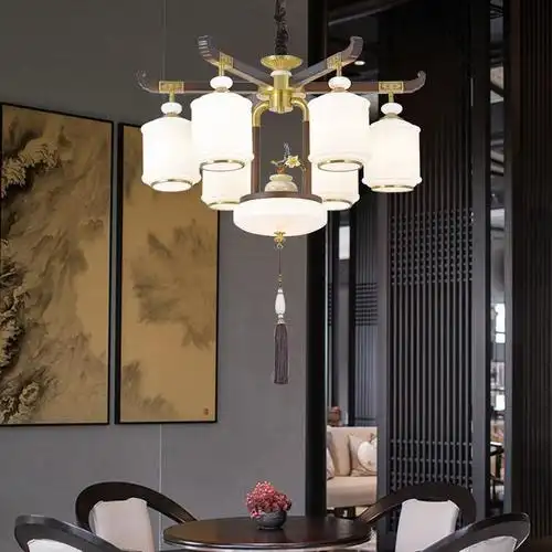觅物新中式客厅吊灯别墅复式中国风餐厅书房卧室酒店复式挑高大吊灯