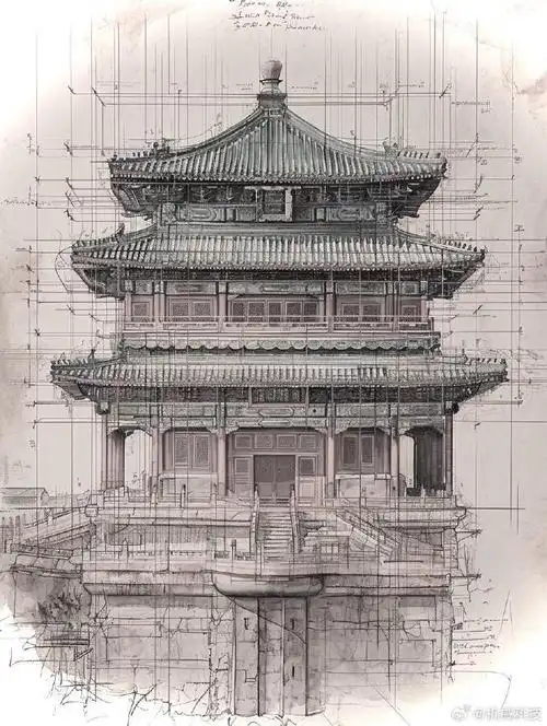 堪比ai还牛的梁思成古建筑手稿.#建筑之美##设计师