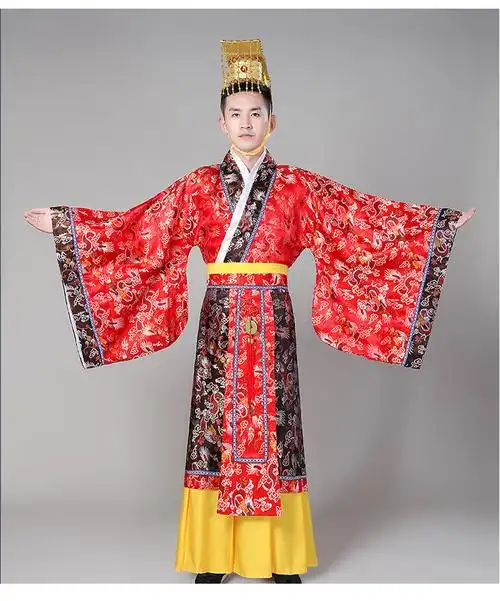 古装男汉服隋唐汉朝太子皇帝汉武帝服装秦始皇龙袍儿童演出服红色100
