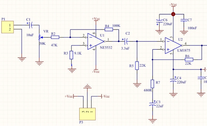 ne5532和lm1875放大电路板pcb原理图免费下载