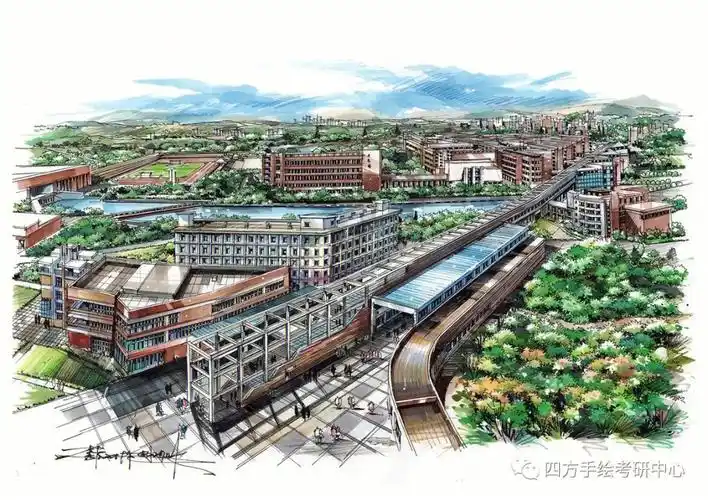 城乡规划马克笔手绘之鸟瞰效果图的城市