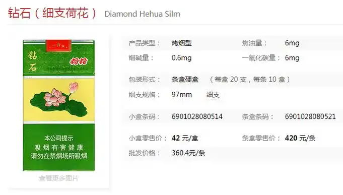 钻石细支荷花香烟参数-价格-口感-包装信息一览