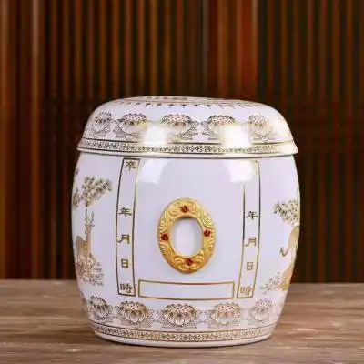 圆形经文骨灰坛可插图片陶瓷骨灰盒罐子批发厂