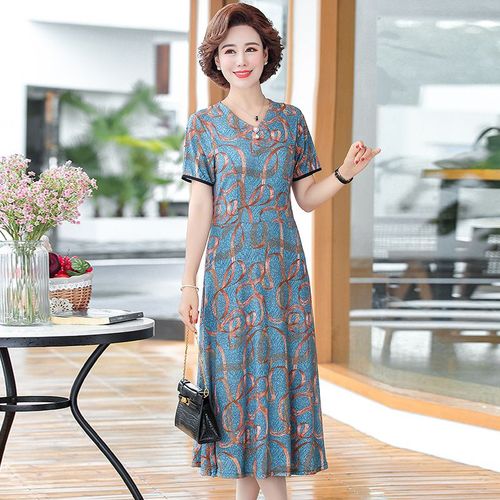 中年妈妈夏装连衣裙2020新款40岁50中老年人女装洋气质中长款裙子