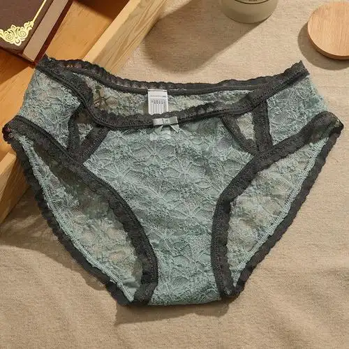 蕾丝泡泡网女士内裤塑形收腹性感透气大码弹力日系少女中腰三角裤