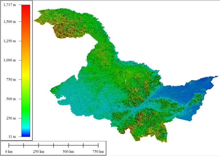 黑龙江省125米dem数字高程模型等高线数据alos高精度