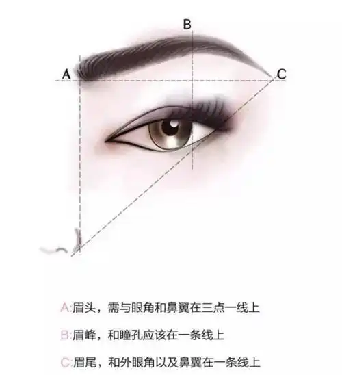 关于眉毛的画法,可以和小编一起学一下眉毛"三定点".