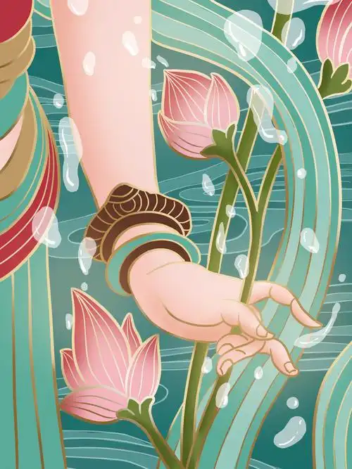 中国风敦煌元素插画佛手拈花