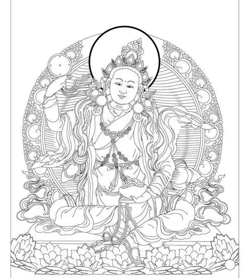 空行母唐卡白描矢量素材