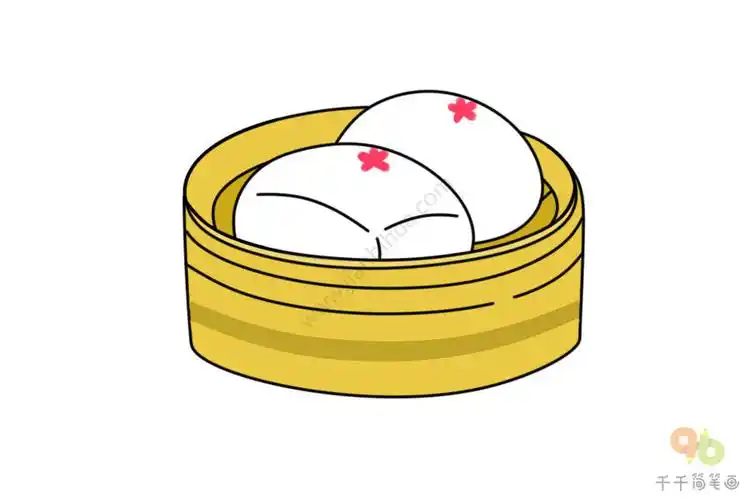 美食简笔画蒸笼里的大馒头