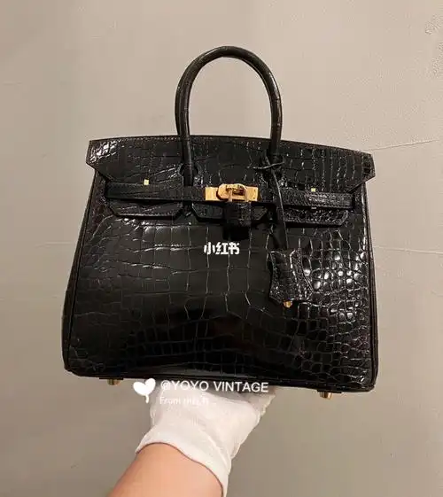 hermes爱马仕亮面鳄鱼94黑金94birkin 25