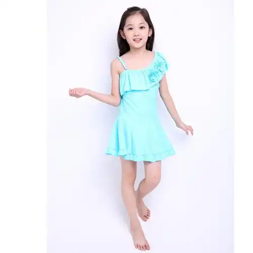 儿童泳衣 女 大童 女孩 连体游泳衣 亿柏渡花朵帽子款泳装4-17岁