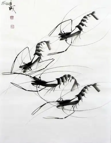 王成国画虾 构图高雅 栩栩如生 人见人爱《五侠雄风》◆◆9623